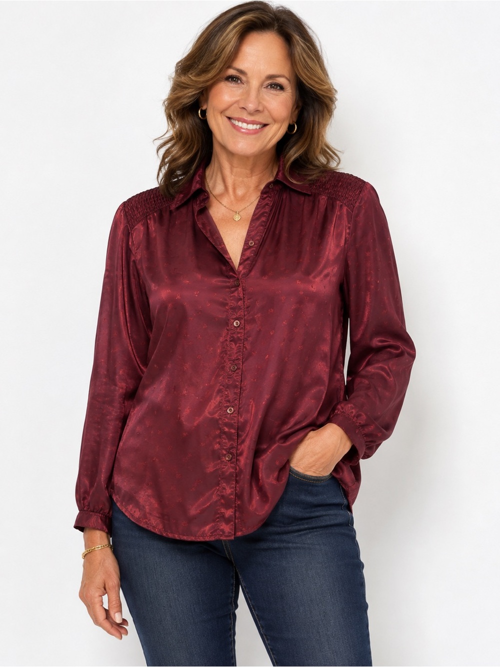 RARE 70’s VTG  Diane Von Furstenberg Satin Button-Down Blouse in Burgundy 8